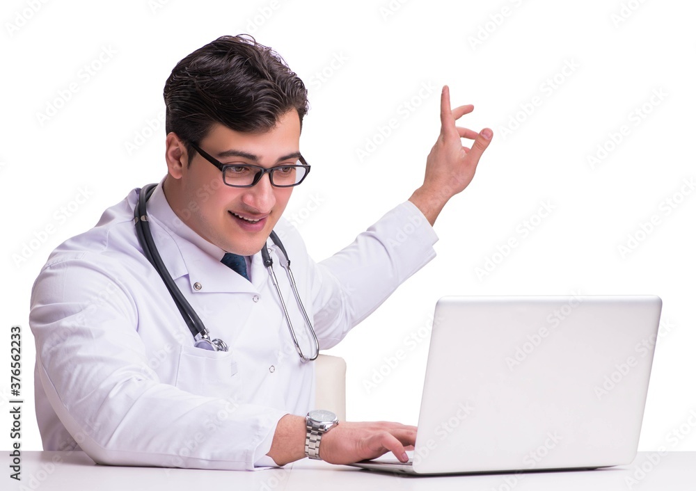 Doctor in telemediine mhealth concept on white Doctor in telemediine mhealth concept on white