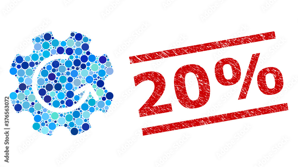Circle mosaic gear rotation and 20% textured seal. Stamp includes 20% ...