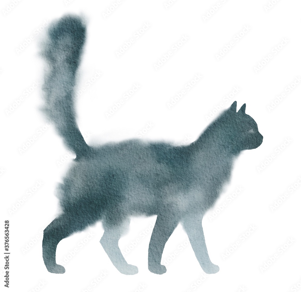 Hand drawn digital illustration of pretty cat isolated on white background. Watercolor stock image of kitty. Hand drawn digital illustration of pretty cat isolated on white background. Watercolor stock image of kitty.