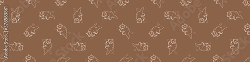 Seamless background triceratops dinosaur gender neutral baby border pattern. Simple whimsical minimal earthy 2 tone color. Kids nursery decor edging fashion ribbon trim.