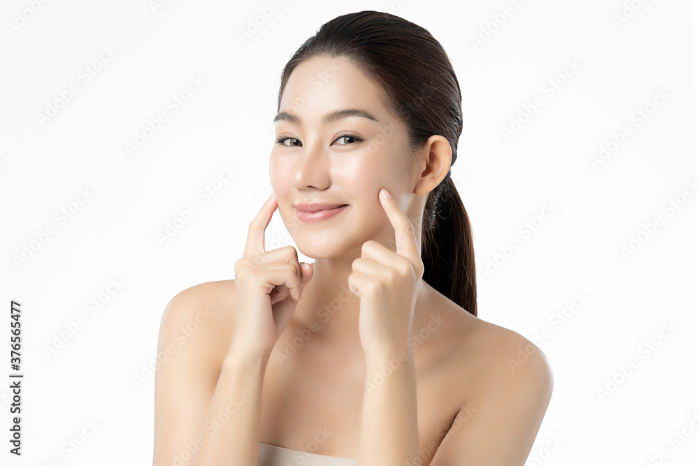 Beautiful Young asian Woman with Clean Fresh Skin on white background, Face care, Facial treatment, Cosmetology, beauty and spa, Asian women portrait Beautiful Young asian Woman with Clean Fresh Skin on white background, Face care, Facial treatment, Cosmetology, beauty and spa, Asian women portrait