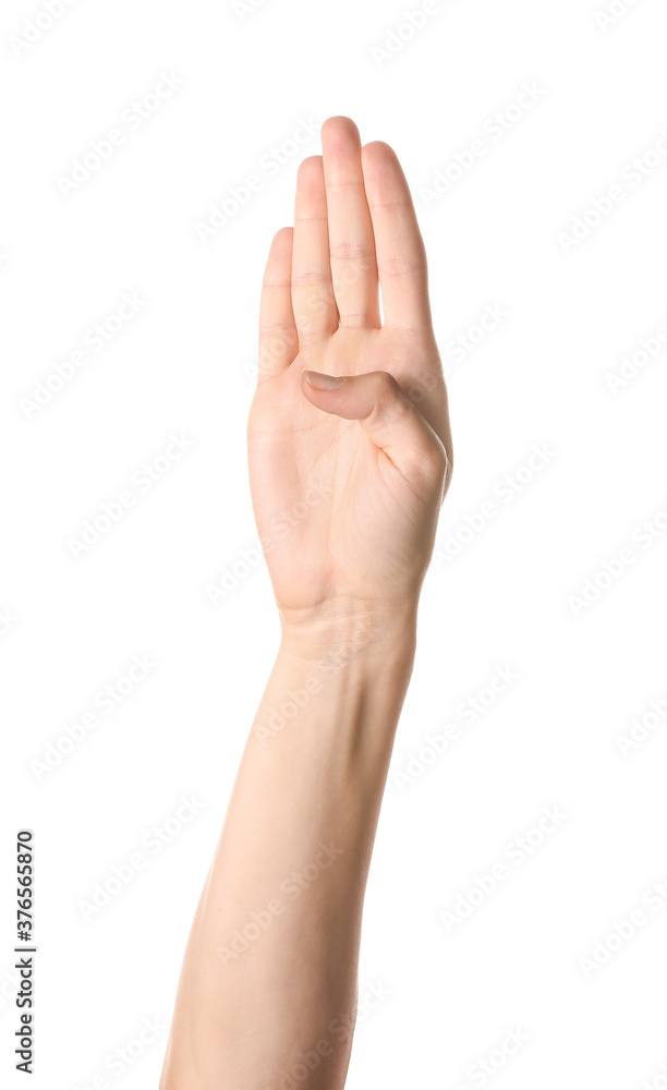 Hand showing letter on white background. Sign language alphabet Hand showing letter on white background. Sign language alphabet