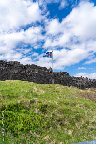 Icelandic flag in Iceland countryside