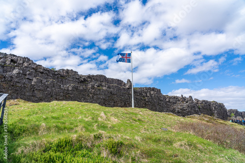 Icelandic flag in Iceland countryside