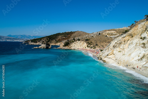 Fototapeta Naklejka Na Ścianę i Meble -  Aerial view of a blue lagoon in Albania