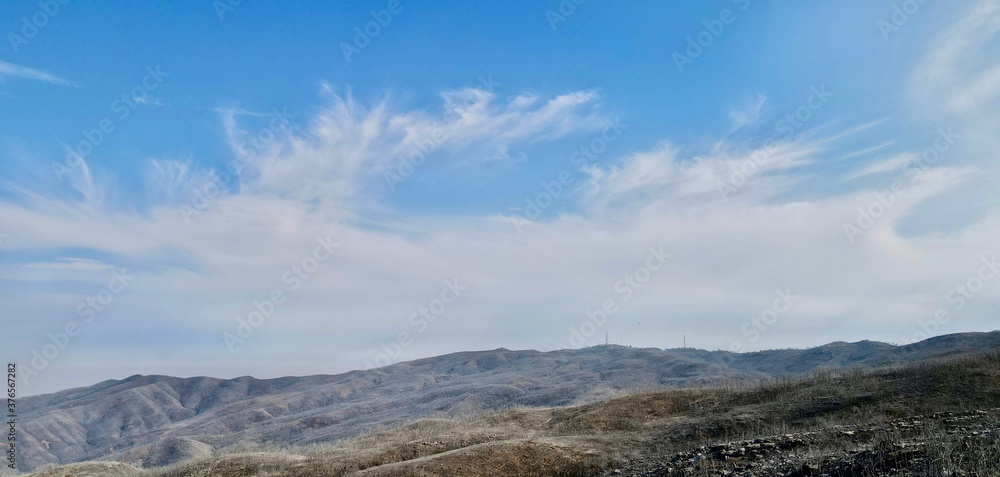 Burnt Mountain Landscape with Blue sky 