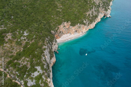 Drone view of a private beach in Albanian coast