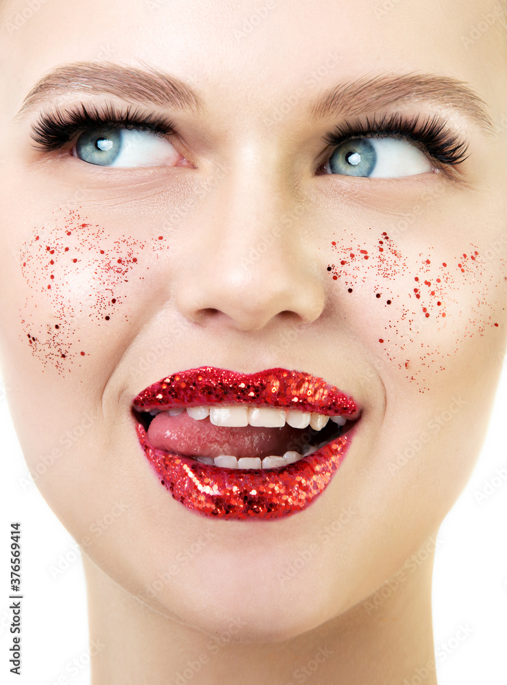 Beauty young woman with sparkle, glitered shiny lip make up. Beauty young woman with sparkle, glitered shiny lip make up.
