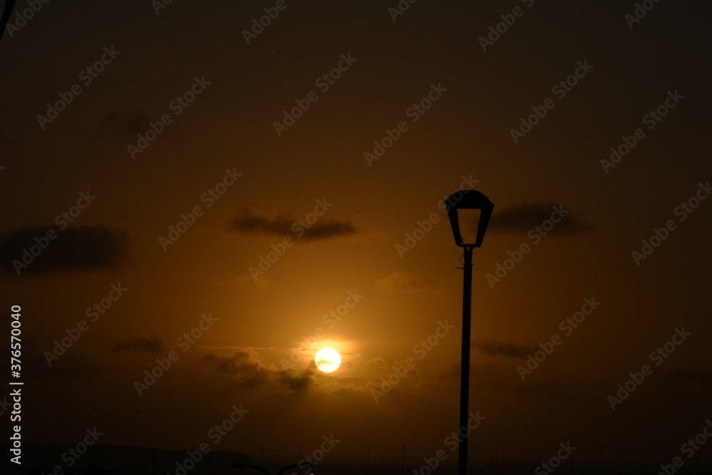 Sunset with lamps in São Luís, maranhão, Brazil