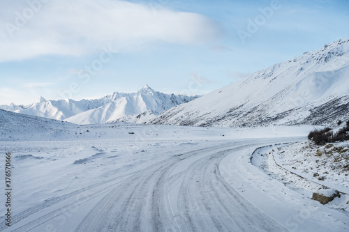 road on snow covered plateau