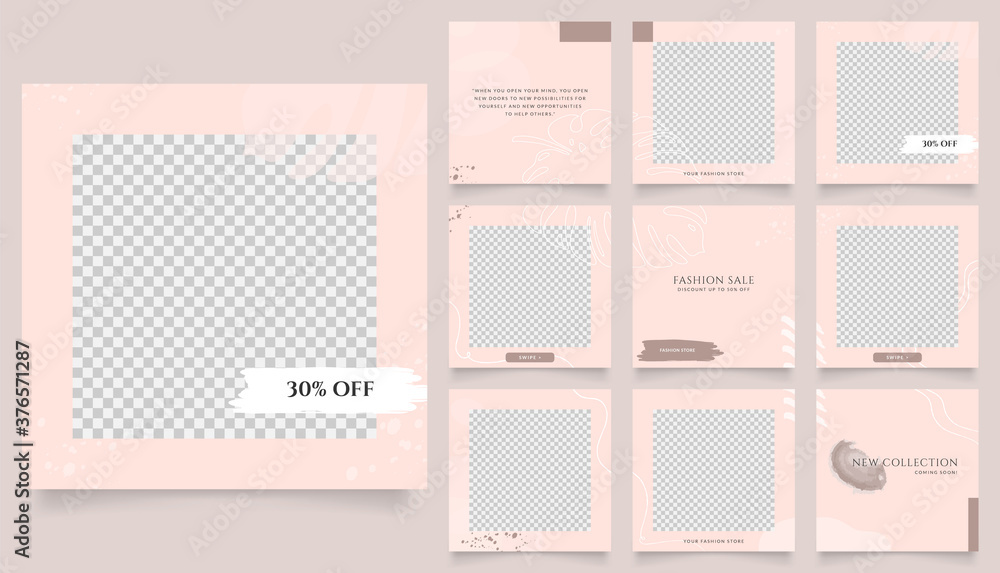 social media template banner fashion sale promotion. fully editable instagram and facebook square post frame puzzle organic sale poster. warm orange brown vector background.