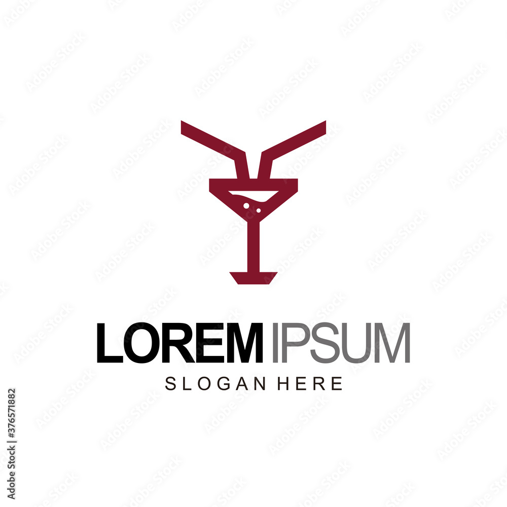 Obraz premium lion and wine logo template, flat style in red color