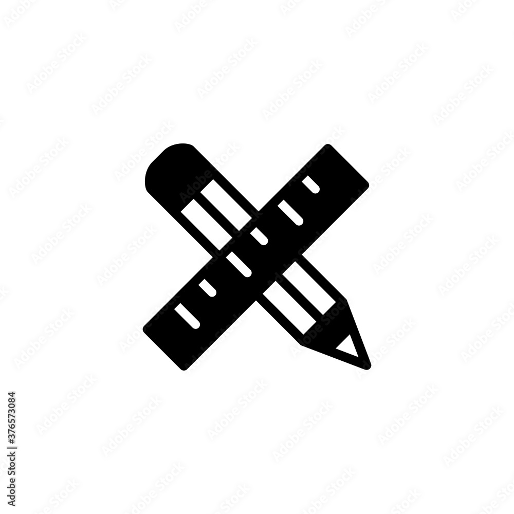 Pencil & Ruller Icon in black flat glyph, filled style isolated on white background Pencil & Ruller Icon in black flat glyph, filled style isolated on white background