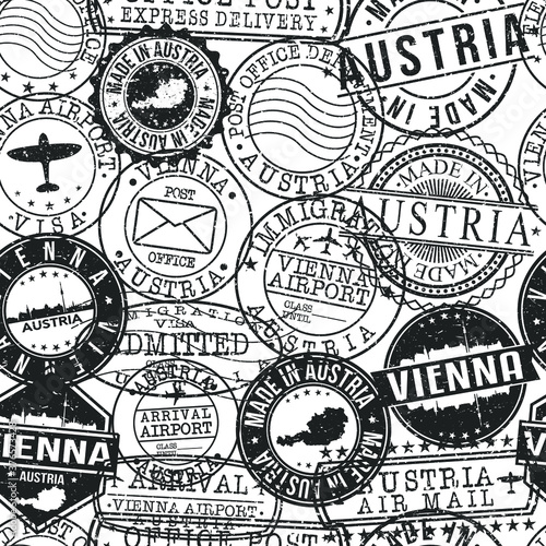 Vienna Austria Stamps. City Stamp Vector Art. Postal Passport Travel. Design Set Pattern.