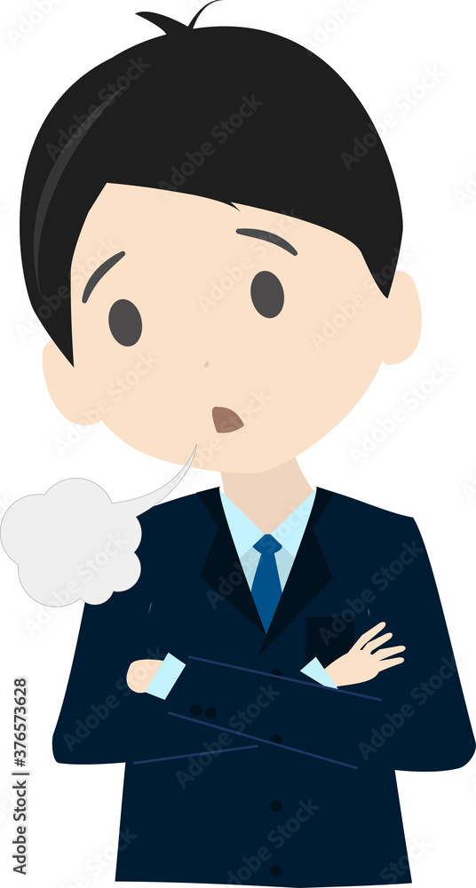 ため息をはいて腕組みをするビジネスマンのイラスト ため息をはいて腕組みをするビジネスマンのイラスト