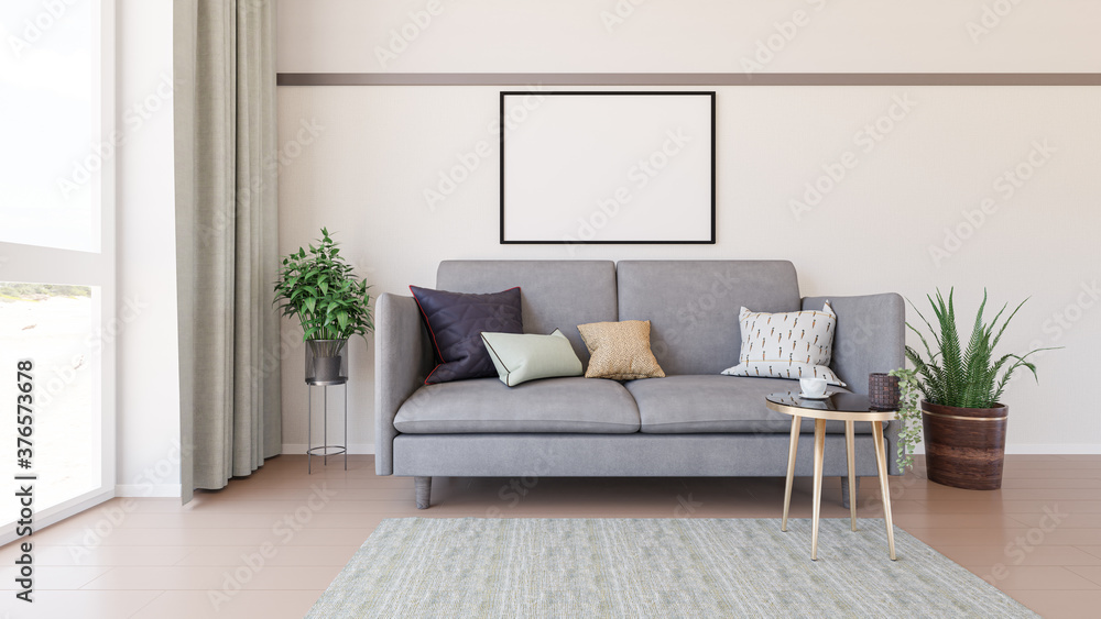 Fototapeta premium White living room with sofa. 3D render interior.