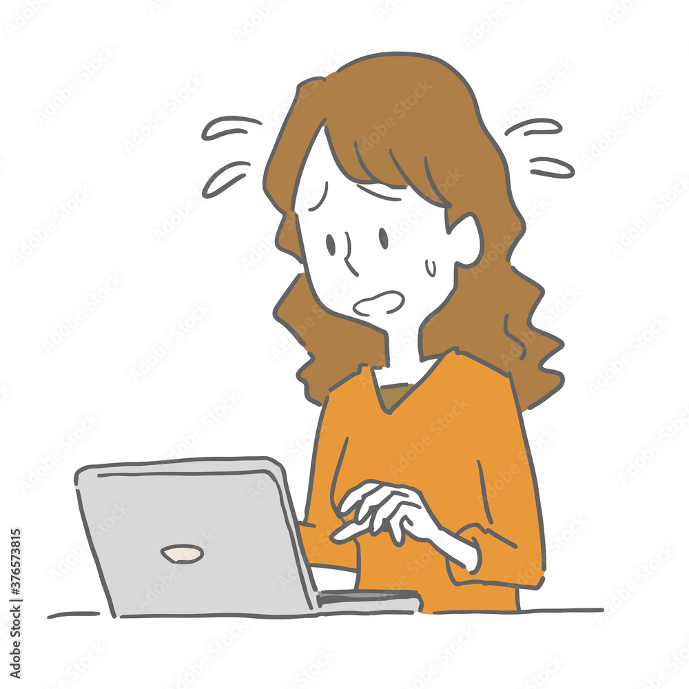 PC操作に戸惑う女性 PC操作に戸惑う女性