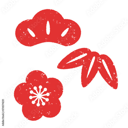 松竹梅　判子・スタンプ風アイコン　年賀状素材