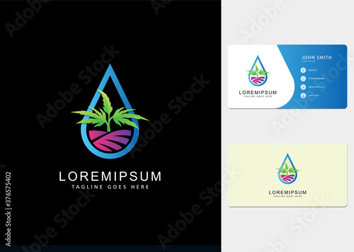 Hemp field droplets cannabis Logo design inspiration and business cards