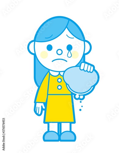 空の財布と落ち込む女性 シンプルカラー