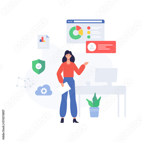 flat ddesign vector illustration of the woman explainer
