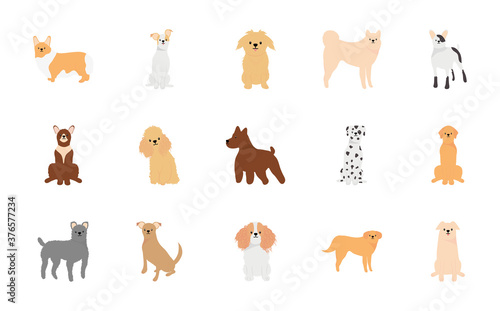 cartoon bulldog and dogs icon set, flat style