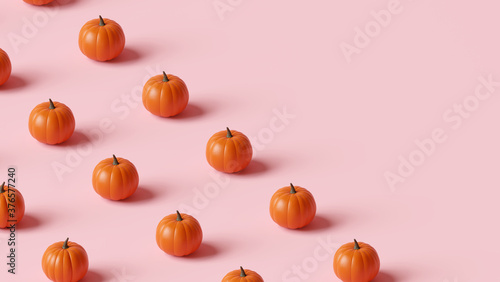 Pumpkins pattern on pastel pink background. Halloween concept. 3d rendering