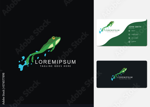 Green frog jumps logo design inspiration and business cards