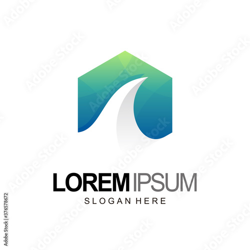 Free Download hexagon and wave logo in gradient color, vector design - GFXLoad