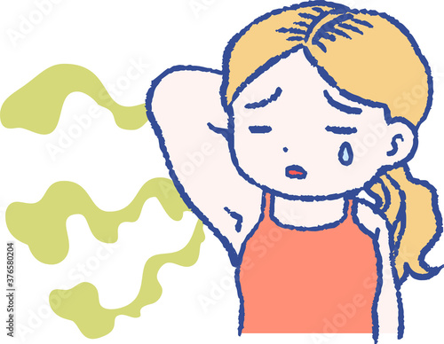 Woman suffering from armpit odor
