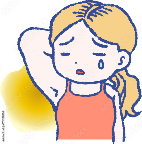 Woman suffering from armpit odor