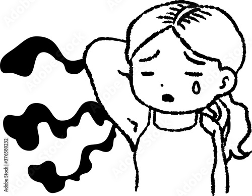 Monochrome Woman suffering from armpit odor