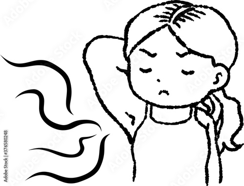 Monochrome Woman suffering from armpit odor