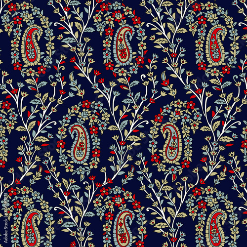 traditional Indian paisley pattern on navy     background
