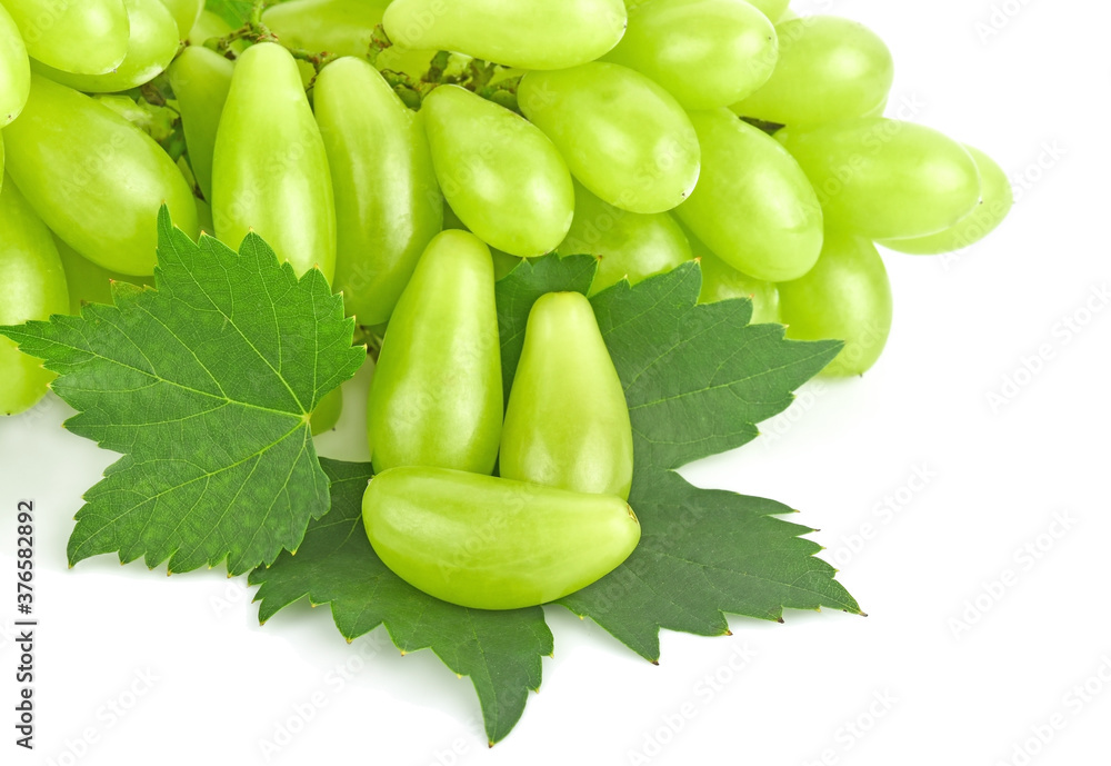 Fresh green grapes isolated on white background - Image