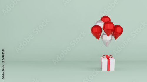 the gift box with balloon , 3d render
