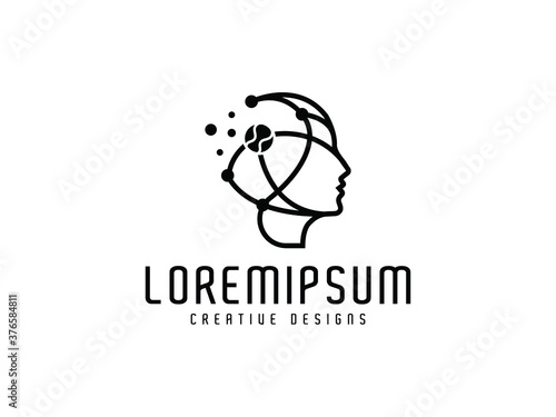 Creative mind baseball logo design inspiration, vector illustration of head with a connection symbol