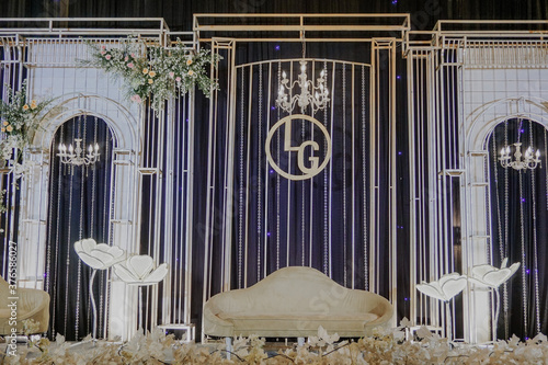 luxurious and elegant wedding stage ceremony in white flower concept