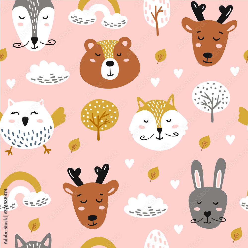 Fototapeta premium Seamless childish pattern with cute animals