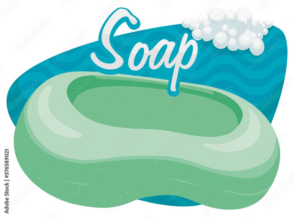 Soap, Bubbles and Sign with Waving Pattern ready for Cleaning, Vector Illustration