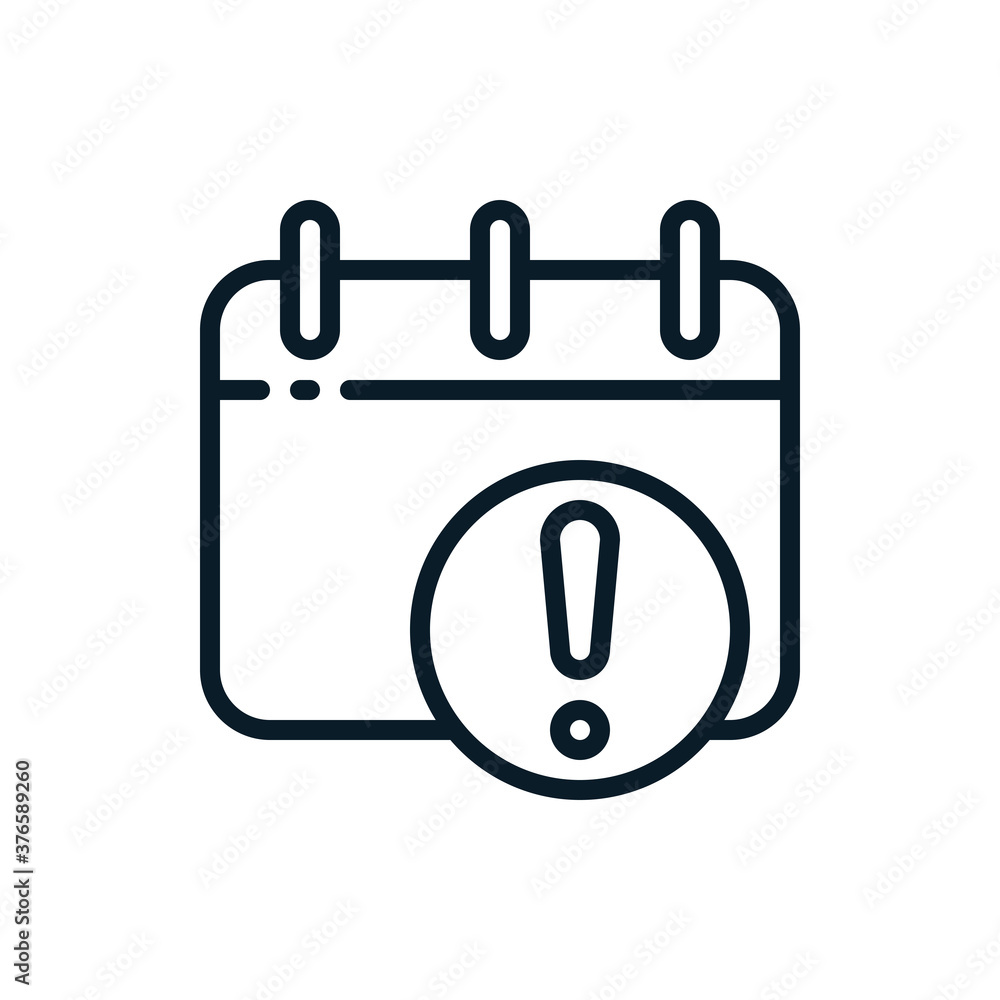 Exclamation, warning, caution with calendar outline icons. Vector illustration. Editable stroke. Isolated icon suitable for web, infographics, interface and apps. Exclamation, warning, caution with calendar outline icons. Vector illustration. Editable stroke. Isolated icon suitable for web, infographics, interface and apps.