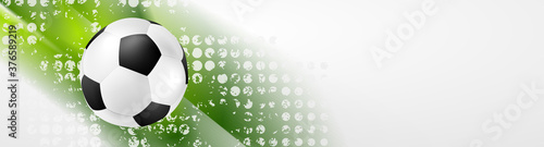 Green grunge abstract sport banner with soccer ball. Vector background