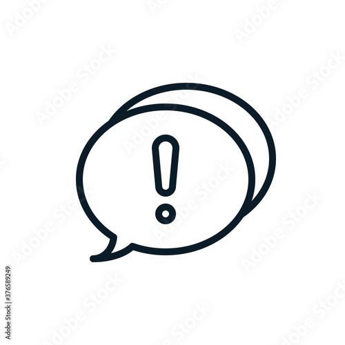 Exclamation, warning, caution with speech bubble outline icons. Vector illustration. Editable stroke. Isolated icon suitable for web, infographics, interface and apps.
