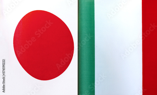 fragments of the national flags of Japan and Italy close-up