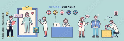 A patient is being examined in a hospital laboratory. flat design style minimal vector illustration.