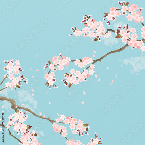 Spring background with Asian cherry blossom motif