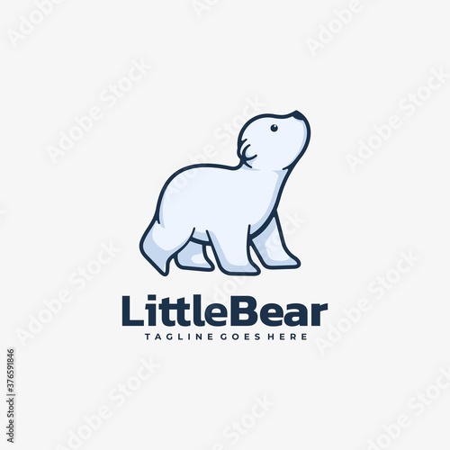 Vector Logo Illustration Little Bear Simple Mascot Style.
