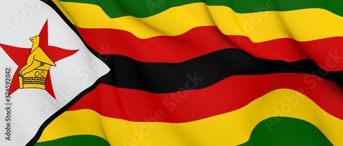 National Fabric Wave Closeup Flag of Zimbabwe