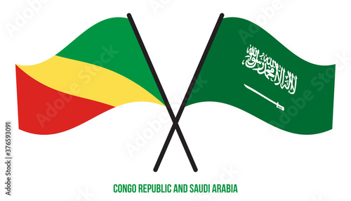 Congo Republic and Saudi Arabia Flags Crossed Flat Style. Official Proportion. Correct Colors