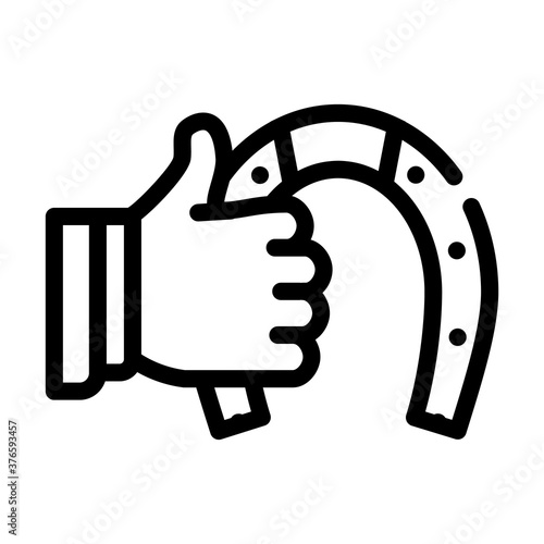 hand holding horseshoe line icon vector illustration